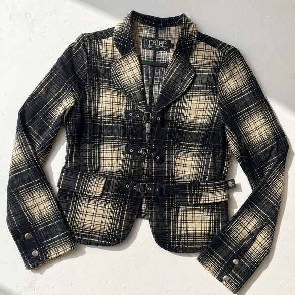 Tripp nyc Jackets & Blazers - Vintage Tripp NYC Plaid Buckle Blazer L Y2K Goth Punk Grunge Jacket Academia Emo